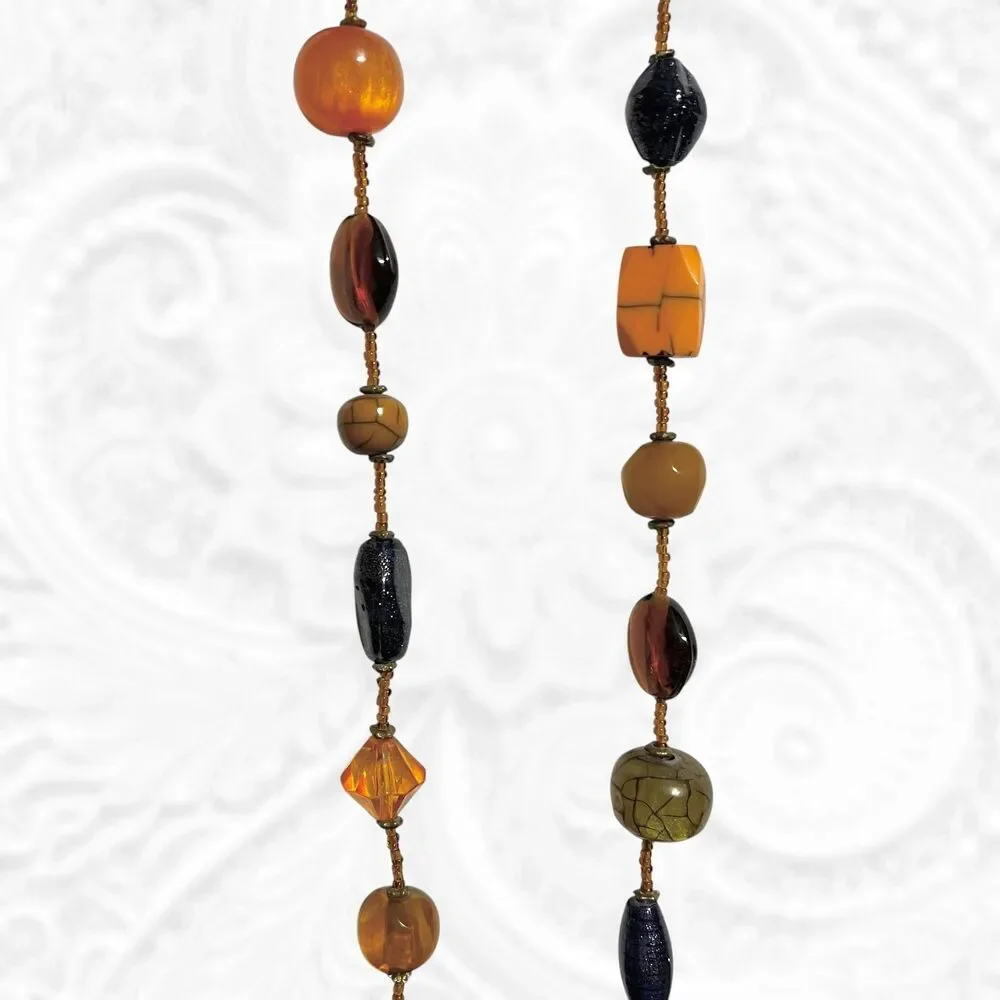 VTG Mixed Media Beaded Necklace Long Layering Boho Chunky Glass Glitter Autumn